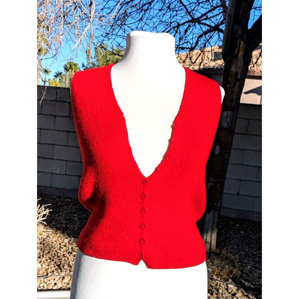 Vintage Scarlet Red Women's 9-Button Petite Small Japanese Knit Sweater Vest EUC